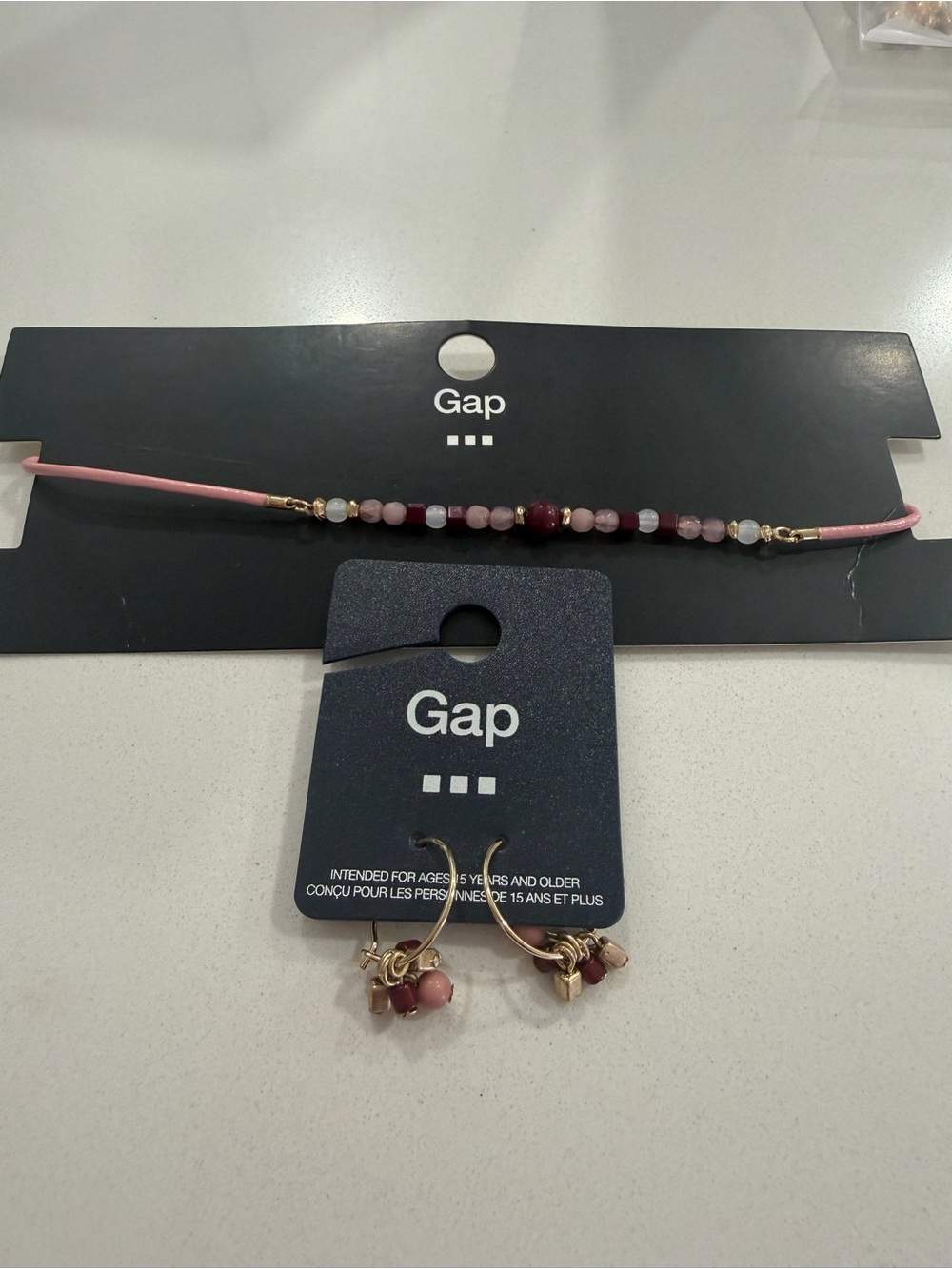 GAP Pink and Maroon Beaded Earrings and Necklace